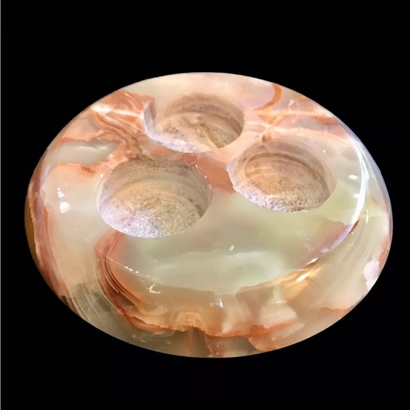 Set 2 Green Onyx Calcite Triple Tea Light Candle Holders Round 6” Stone Pakistan - Picture 11 of 16